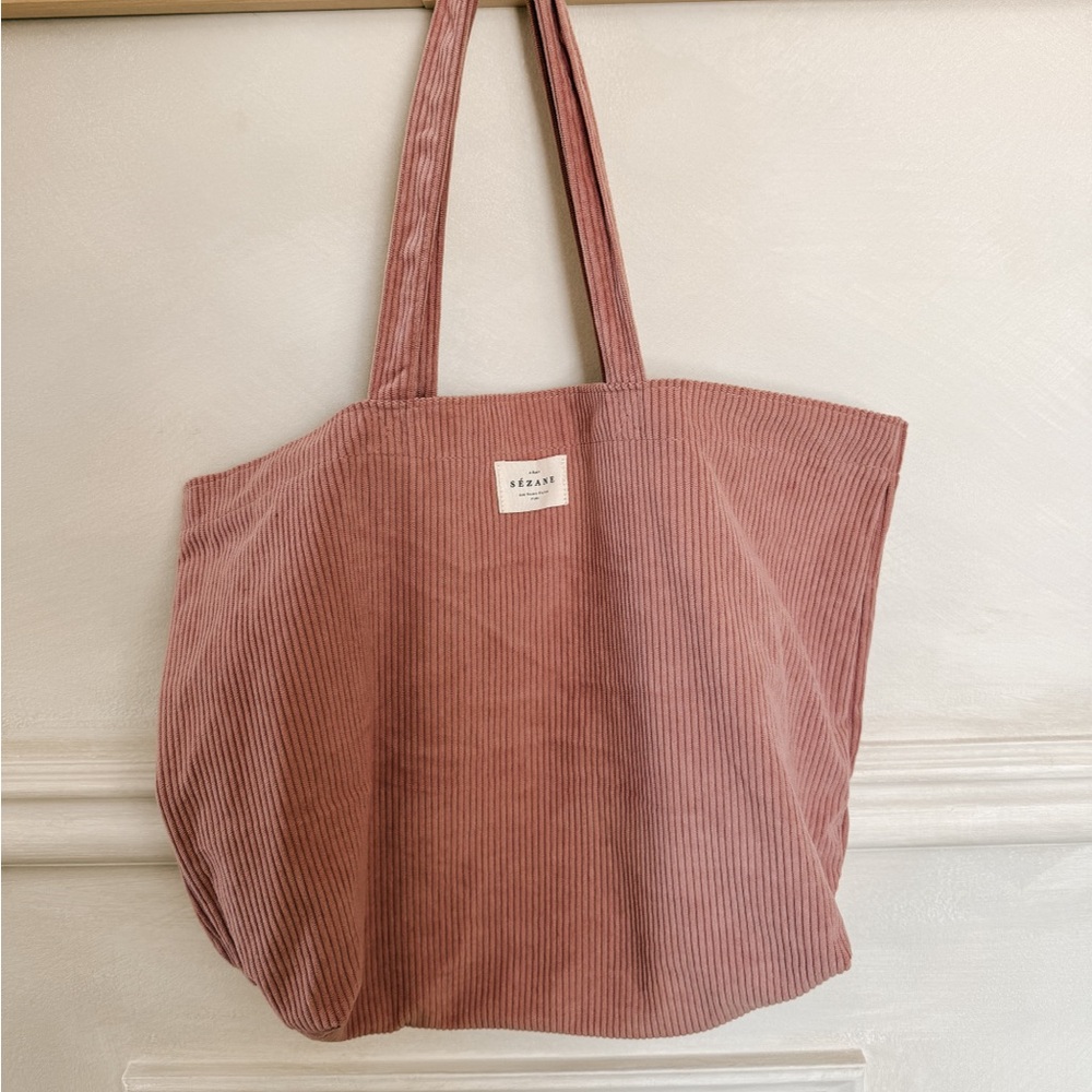 Sezane pink corduroy tote bag